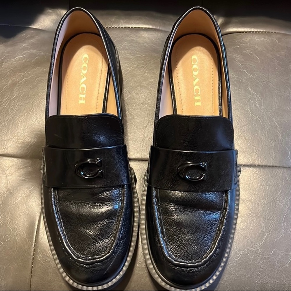 Coach Black Leather Platform Loafers - Picture 3 of 6